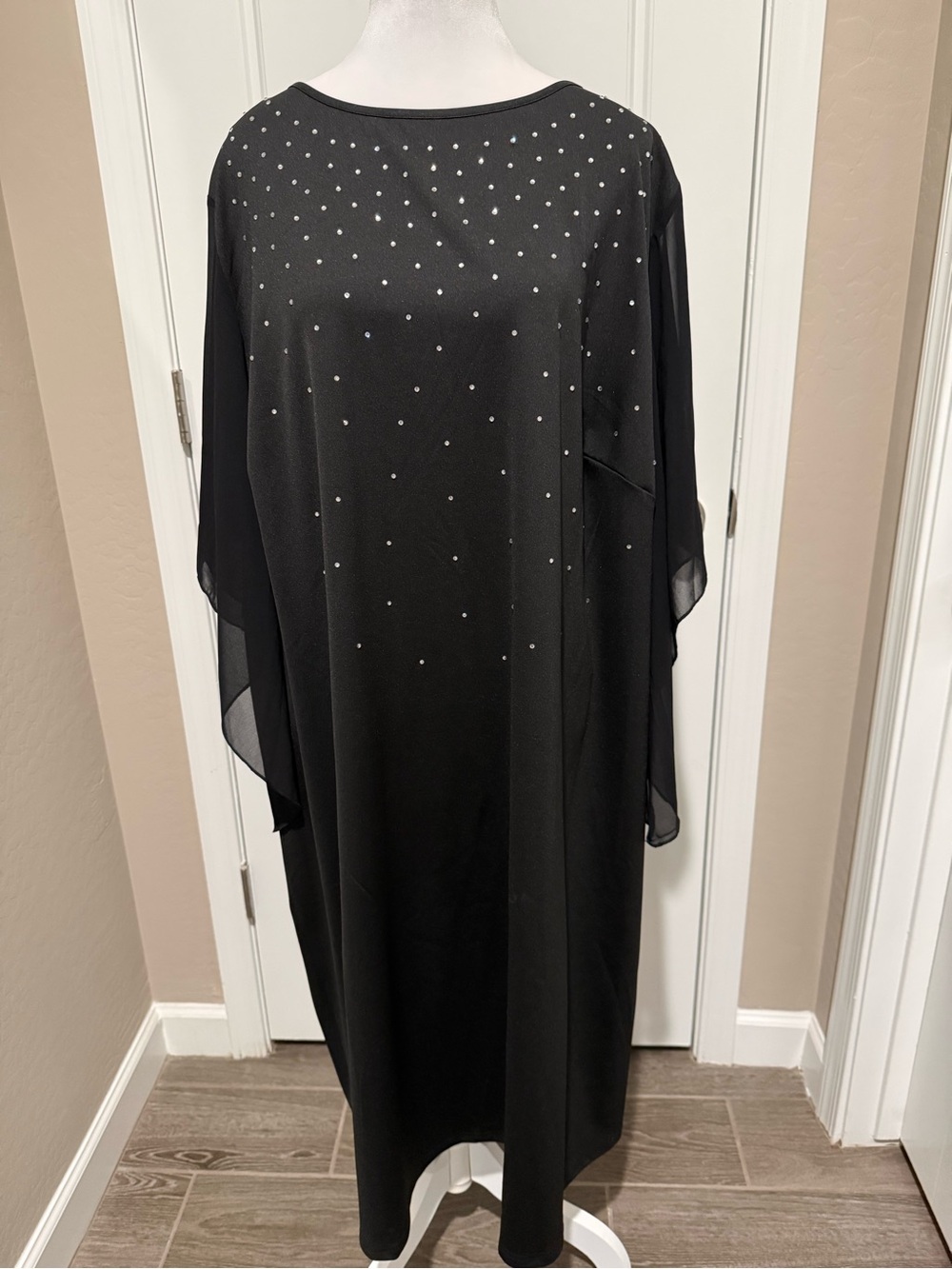 BloomChic Black Maxi Dress with Silver Dot Accents